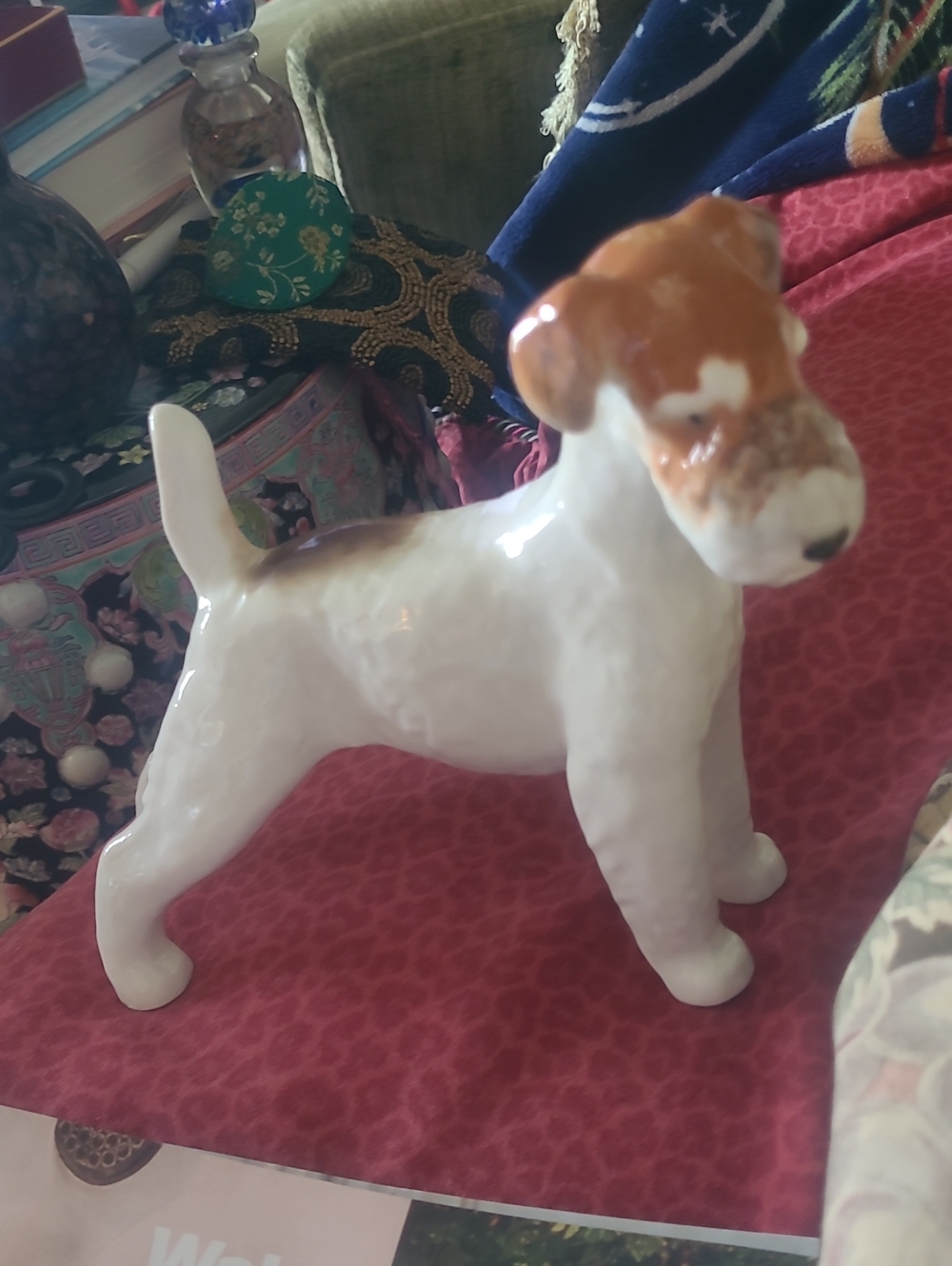 Lomonosov White and Brown Porcelian Dog Figurine - Decorative Pet Statue